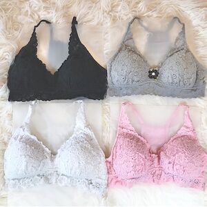 AERIE LACE PADDED RACERBACK BRALETTE BUNDLE- BLACK, GRAY, PINK, WHITE SZ M/M